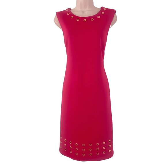 Size 14 VIBRANT CORAL‎ GOLD HARDWARE SCUBA SHEATH DRESS Summer Party Wedding - Picture 1 of 5